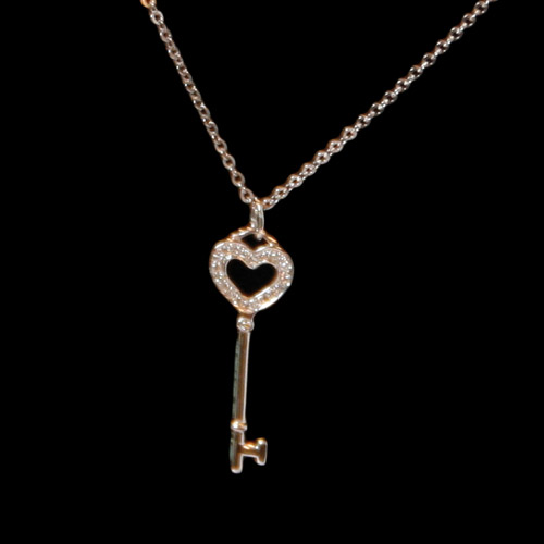 9ct White Gold Diamond Set Key On Chain