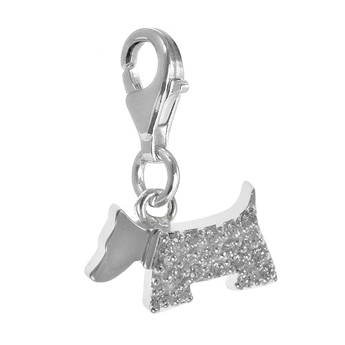 Silver Dog Charm With Cz