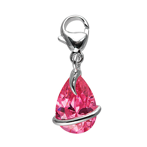 Silver Pink Cz Drop Charm