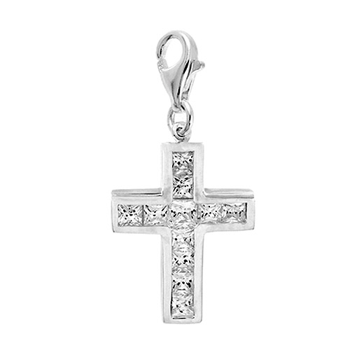 Silver Cross Charm With Cz