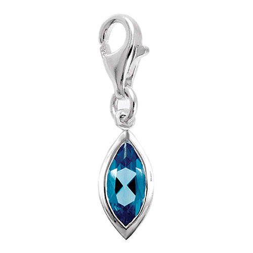 Silver Blue Glass Drop Charm