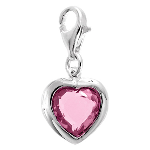 Silver Heart Charm With Pink Cz