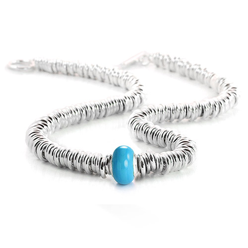 Silver Stella Rings Necklace With Tourquoise Murano Bead