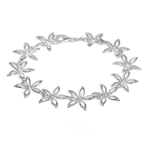 Silver Flower Design Necklace With Silver Flower Design Bracelet