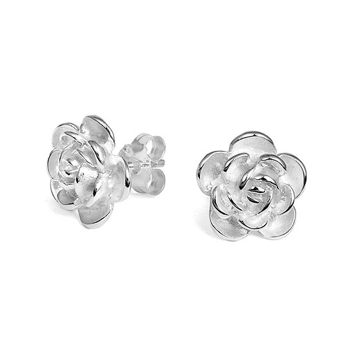 Silver Rose Earrings 14mm