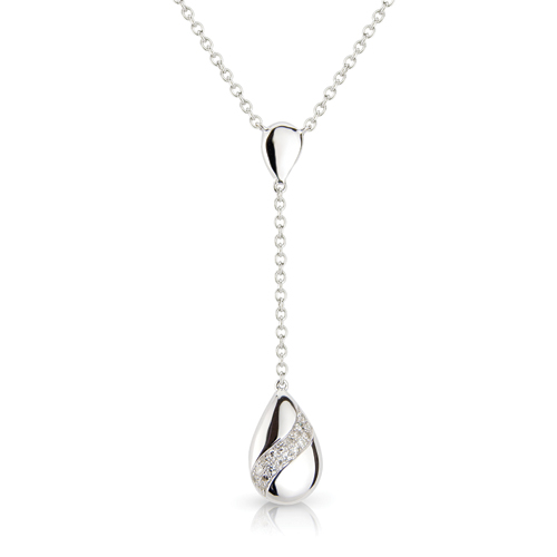 9ct White Gold Drop Necklace With 9ct White Gold Stud Earrings